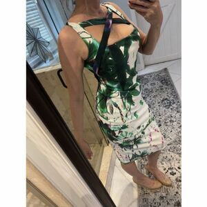 Chiara Boni La Petite Robe Abstract Strappy Neck Midi Dress Green Size 46